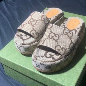 Gucci Beige and Brown Platform Shoes